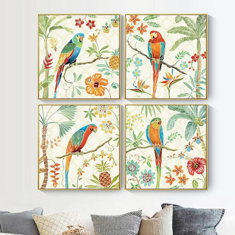 Forest Landscape Mosaic Bird Flower Animal Wall Art 4 Pieces Diamond Painting Triptych Full Square Round Drill EmbroideryZP-3999