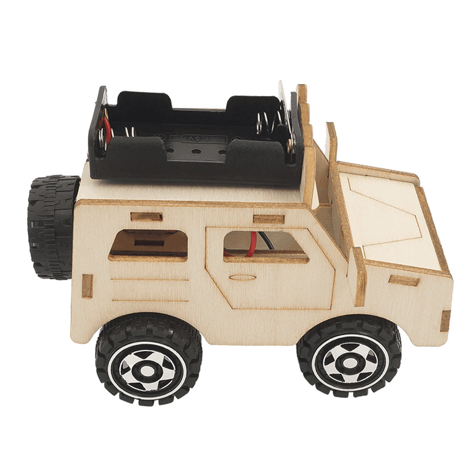 Jeep électrique en bois assemblée pour enfants, jouet éducatif scientifique, exercice de couleur peint, capacité pratique, bricolage