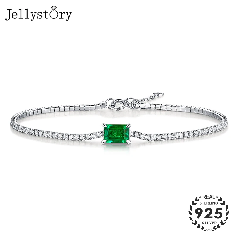 

Jellystory luxury bracelet 100% 925 sterling silver 5*7mm rectangle 1ct emerald fine jewelry for female wedding engagement gift