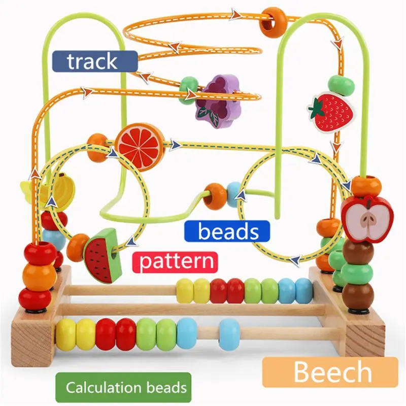 Bead Maze Toy for Toddlers Wooden Colorful Roller Coaster Educational Circle Toys for Kids Sliding Beads On Twists Wire