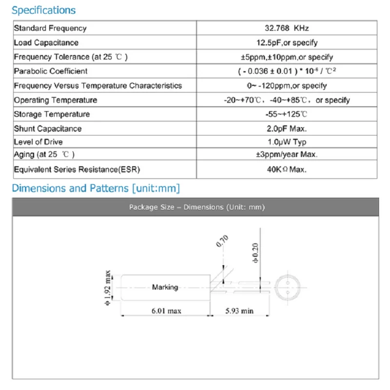 10PCS/Lot 2Pin 2060 SMD Crystal Oscillator Electronic Kit 32.768K 32.768KHZ Passive Quartz Resonator 12.5PF ±20PPM 2.0*6.0mm