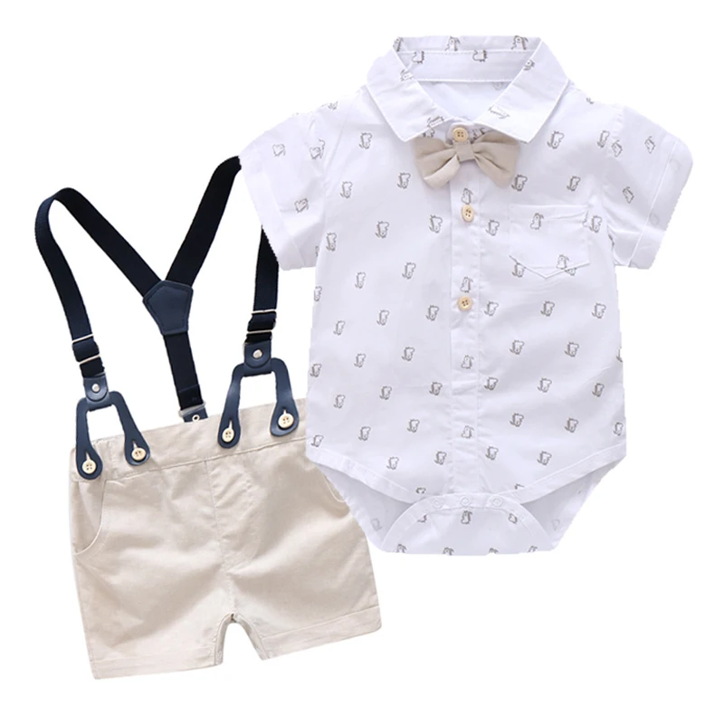 Baby Boy Romper Suit Clothes Summer Newborn Clothes Set Printed Short Sleeves Shirt+Short Pants Infant Clothes 3 6 9 12 Months