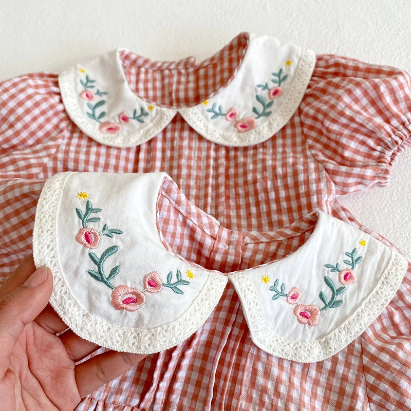 Kleinkind Baby Mädchen Grid Stickerei Kleider Sommer Mädchen Baby Romper Kleinkinder Baumwolle Kurzarm einteiliges Strampler – Detail 14