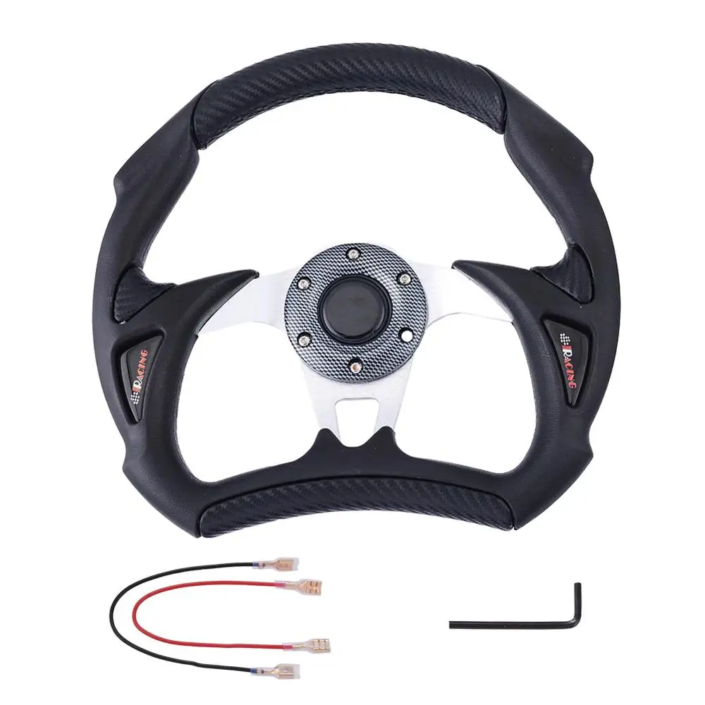 

Aluminum Car JDM Racing Flat Dashed Steering Wheel PVC Sports Drifting Wheel Black Leather Effect