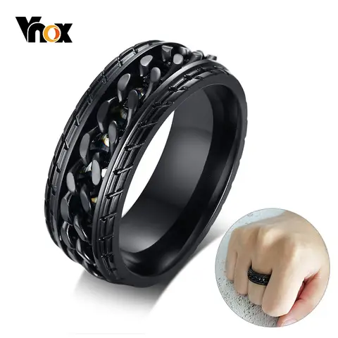 Black Spinner Chain Ring for Men VNOX