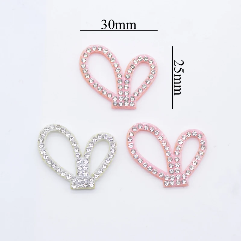 30Pcs 30*25mm Kawaii Rabbit Ears Rhinestone Patches DIY Crafts Stick on Scrapbooking Flatback Headwear Bow Ornament Accessories