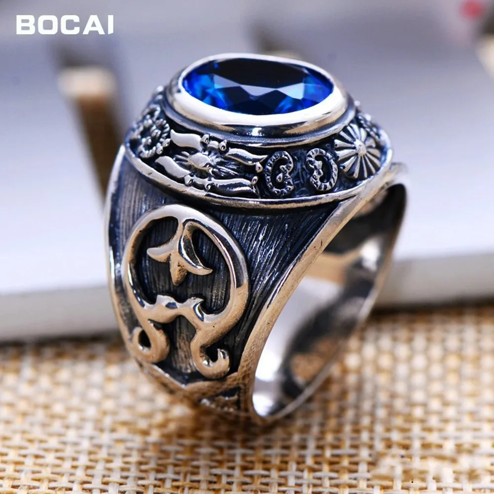 Imagem -02 - Bocai-vintage Azul Cristal Totem Anel para Homens S925 Jóias de Prata Moda Dominadora Direto da Fábrica Atacado Novo