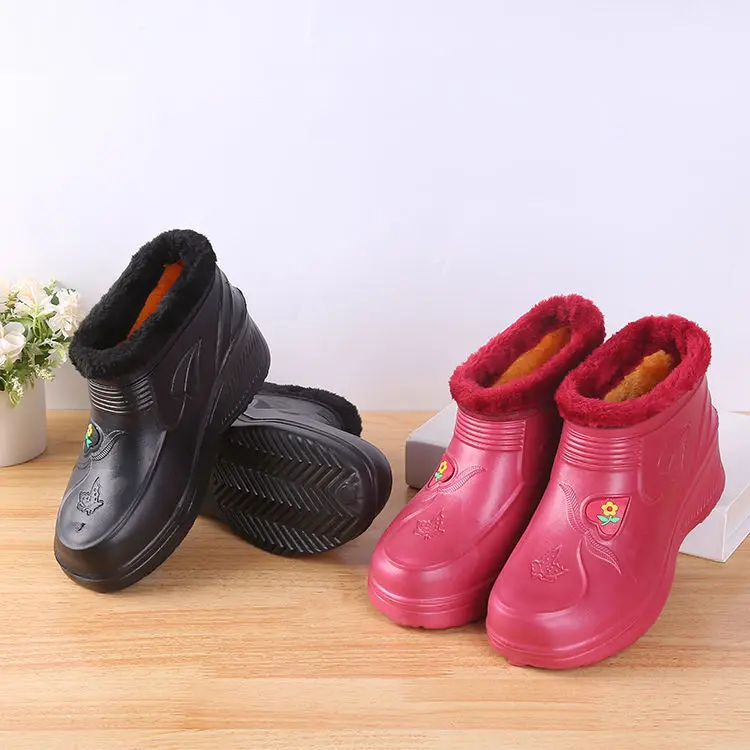 Waterproof and cashmere snow boots  men and women Rain  laundry kitchen hygiene work EVA warm rain  dirt-resistant cotton shoes.