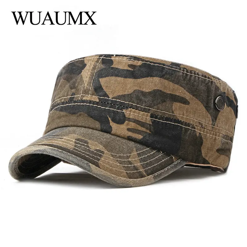 Chapéus camuflados vintage para homens e mulheres, parte superior plana, bonés de beisebol, cadete ao ar livre, combate, pesca, protetor solar,