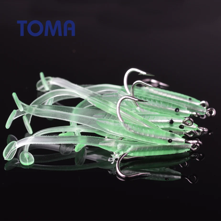 10pcs Soft Bait Luminous Fishing Lure With Hook Eel Glow Dark Mackerel Fishing Snapper Flathead Mullet 6.8cm1g Artificial Bait