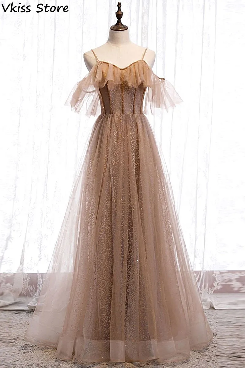 

Vkiss Store Evening Dress Spaghetti Strap Backless A-line Floor Length Lace-up Sweetheart Neck Prom Dress robe de soiree