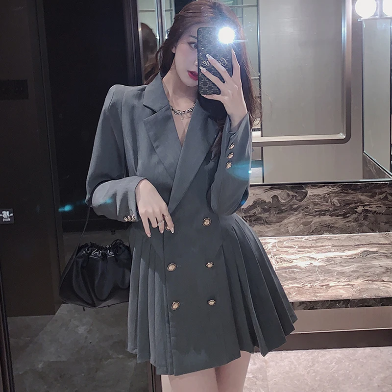 Korean Blazer Dress Women Long Sleeve Suit Dress One-piece Ladies Casual Office lady dress 2021 fall Fashion Designer Mini Dress