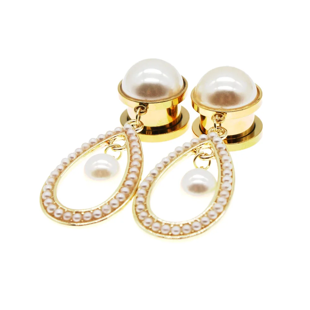 Leosoxs 1pair Retro Court Style Pearl Elegant Temperament Sweet Ear Plug Gauges Earrings Ear Expender Body Jewelry Piercing