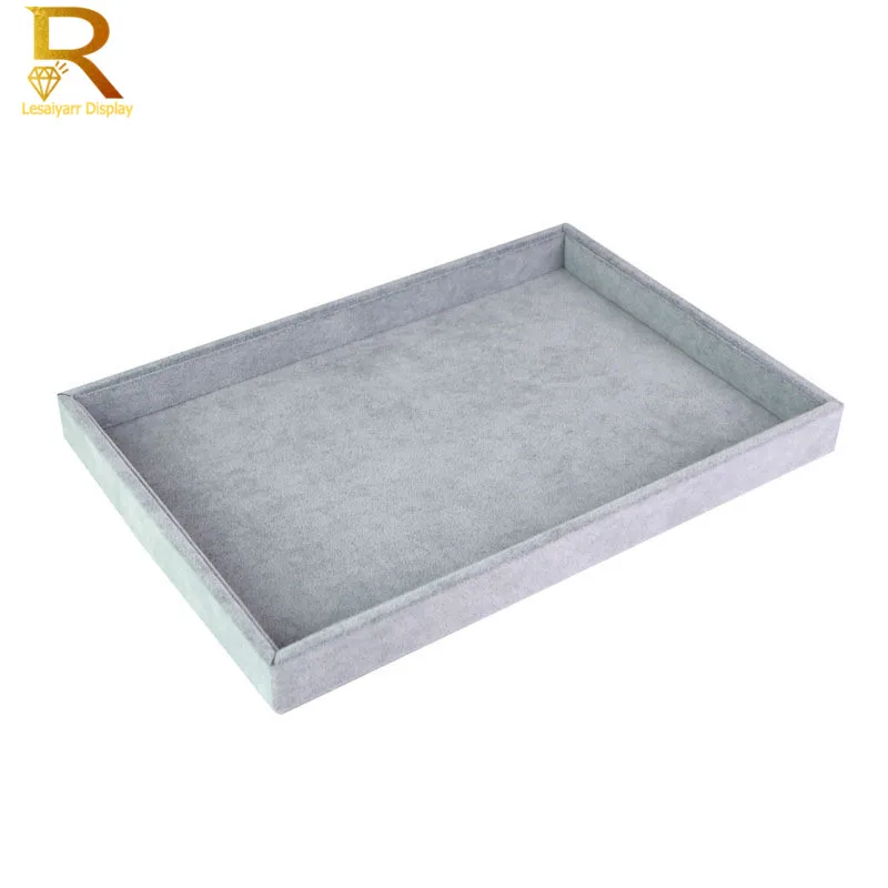 Newest Gray Velvet Jewelry Display Tray Jewellery Box Necklace Earring Pendant Stud Organizer Storage Accessories Show Case