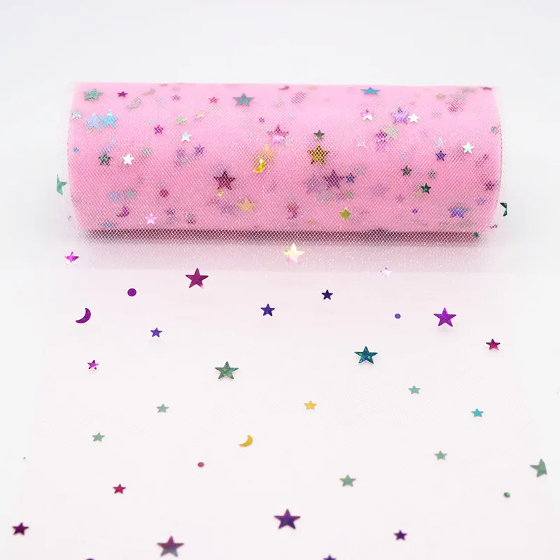 10 ياردة/لفة 6 "15 سنتيمتر قوس قزح StarMoon تول لفة الأورجانزا توتو النسيج استحمام الطفل لوازم الحفلات DIY فيونكات شعر المواد اليدوية