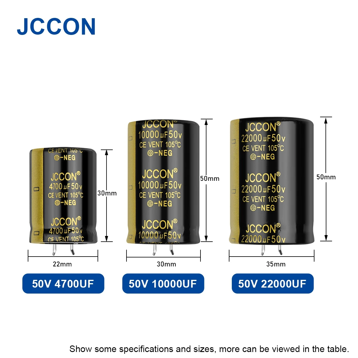 2Pcs JCCON Audio Electrolytic Capacitor 50V 4700UF 6800UF 10000UF 15000UF 22000UF For Hifi Amplifier High Frequency Low ESR