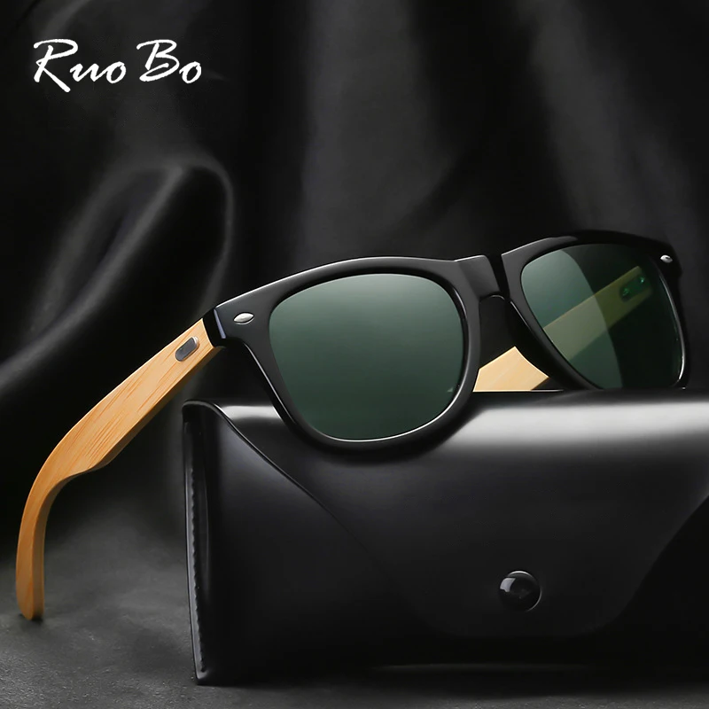 

RUOBO Bamboo Wood Polarized Sunglasses For Men Women Retro Designer Coating Mirror Driving Night Vision Sun Glasses UV400 De Sol