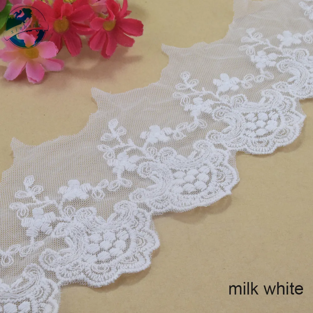 7.5cm Width Cotton Embroidery Sewing Ribbon Guipure Lace Fabric Trim Warp Knitting DIY Garment Accessories African Lace#2892