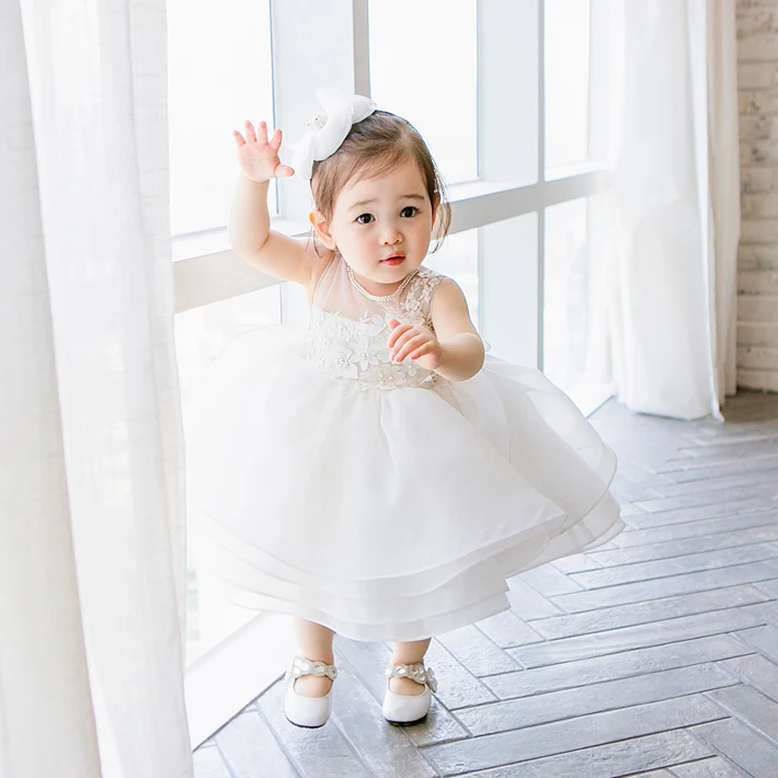 White Lace Dresses For Girls Christening Baptism Gown Pearl Cake Outfits Clothes for Baptism 1 year Baby Girl Birthday Dresses