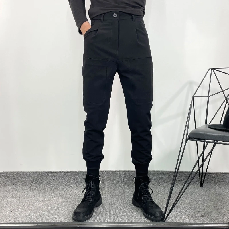 Owen Seak Men Casual Pencil Pants High Street Wear Men's Clothing England Sweatpants Preppy Autumn Winter Cross Black Pants