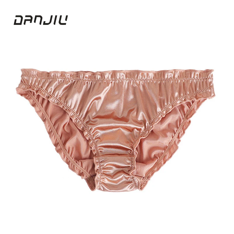 Women Solid Satin Ruffle Panties Breathable Low Waist High Elasticity Calcinha Breifs Underwear Sexy Thons T-Back G-String