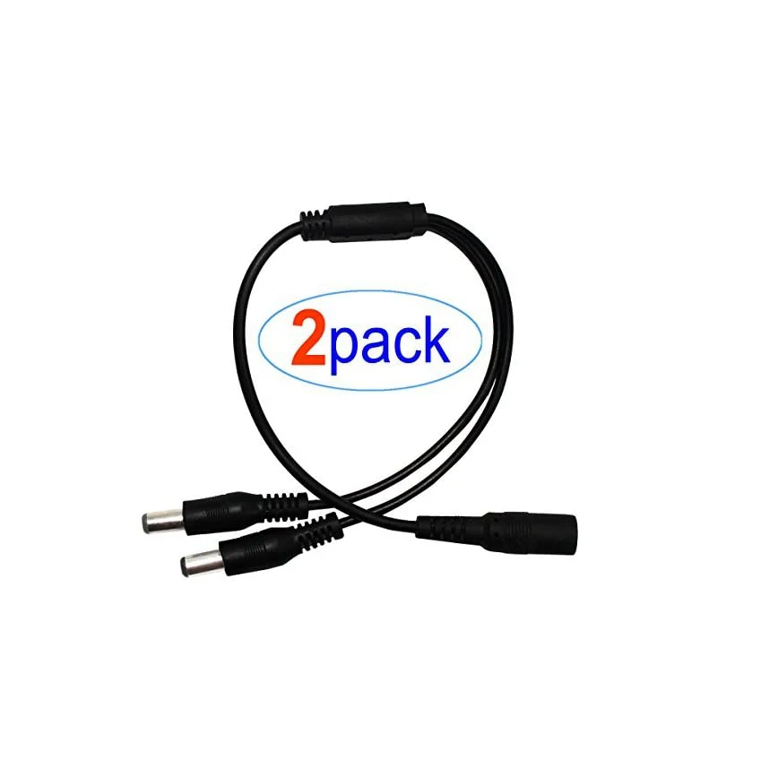 2Pack 1 to 2 Way DC Power Splitter Cable Barrel Plug 5.5mm x 2.1mm for CCTV Cameras LED Light Strip and more