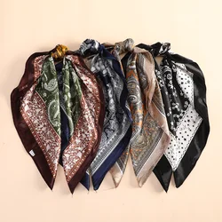 60*60CM Druck Bandanas Haar Bands Für Mädchen Frauen Platz Satin Schal Mode Turban Stirnband Neue Vintage Haar zubehör