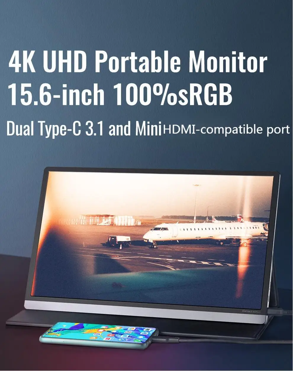 

15.6 Inch 4K UHD Portable Monitor Dual Display Slim Usb C Desktop Expanded Screen Laptop Pc Split Monitor for Laptop PS4 Switch