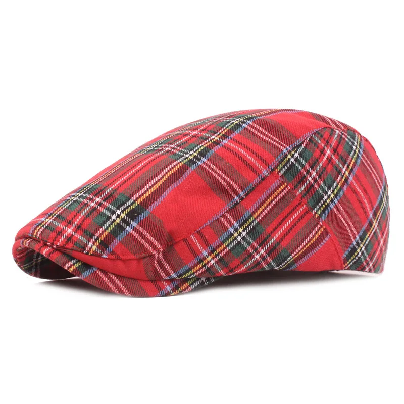 Plaid Beret Cap Women Summer Thin Youth Cotton Literary Hat Forward Hat for Men Unisex Adjustable Cap Casual Outdoor