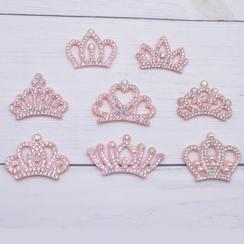 15Pcs/lot Padded Multiple Styles Crown Rhinestone Patches for DIY Clothes Crafts Decor Applique Headwear Bow Jewelry Accessories