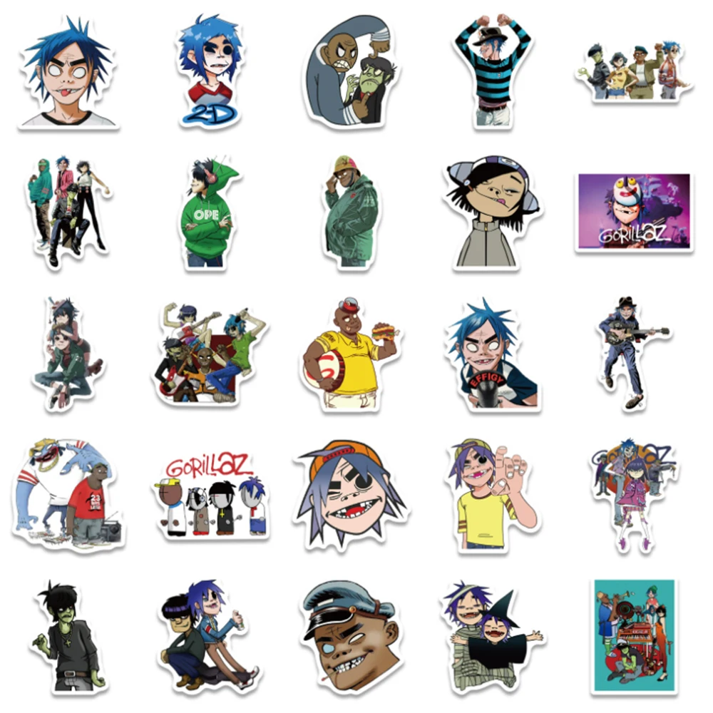 10/30/50pcs Gorillaz Music Band Cartoon Stickers Decal DIY Motorcycle Phone Laptop Luggage Guitar Car Graffiti Sticker Kids Toy