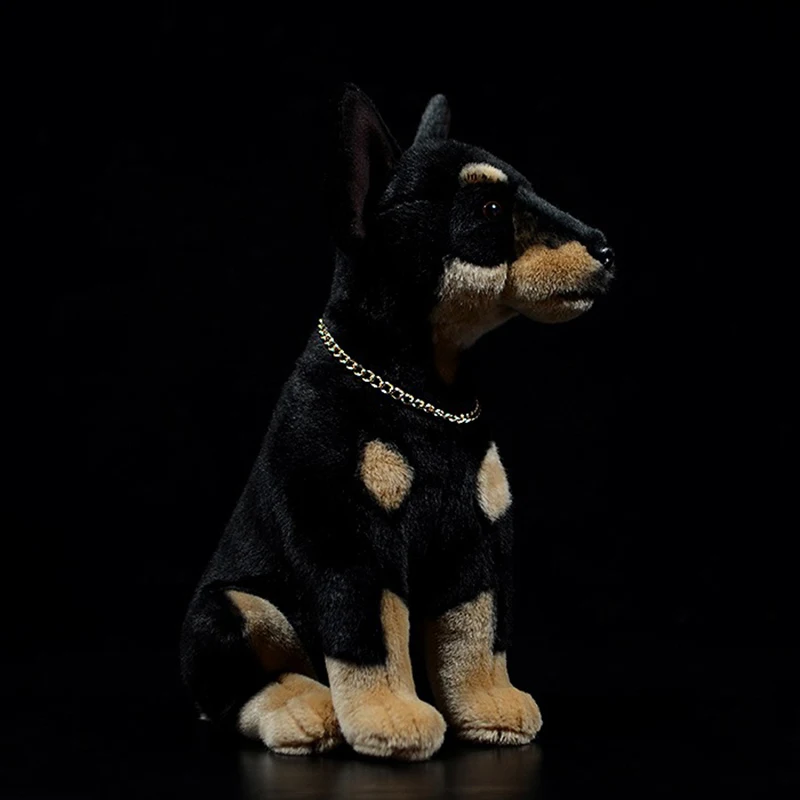 Dobermann juguete de peluche de simulación para niños, muñeco de perro de policía negro, modelo de Animal de la vida Real, regalo de cumpleaños