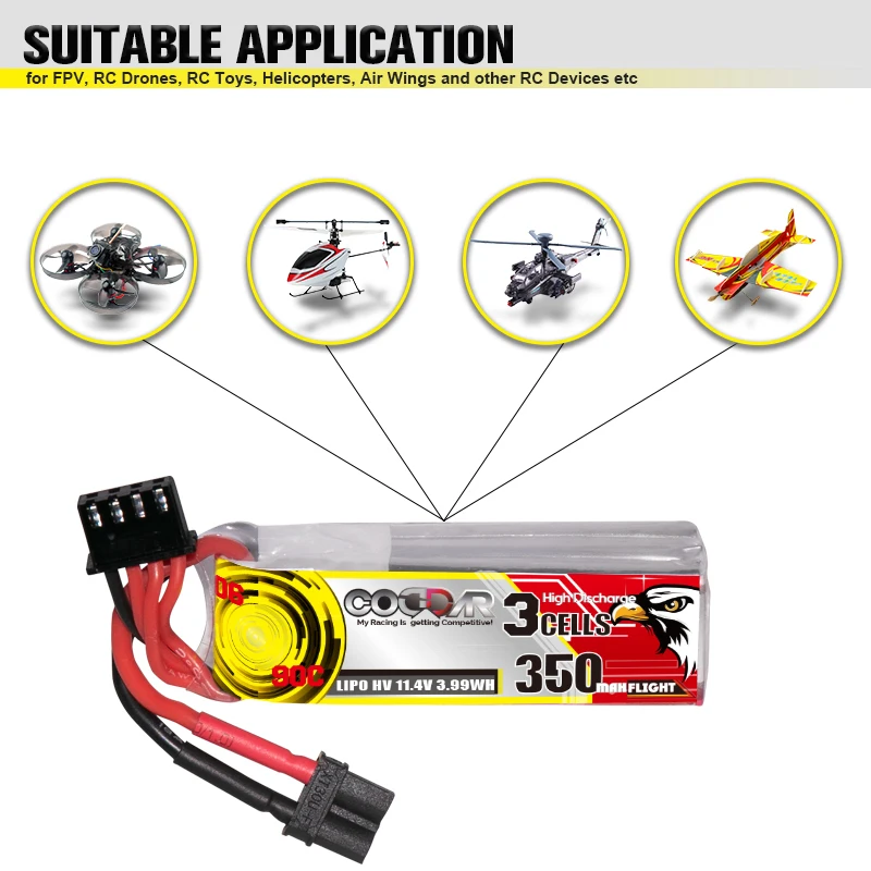 CODDAR HV LiPo Battery 3S 11.4V 350mAh 90C For RC Helicopter Airplane Car Boat Quadrotor Drone 3S LiPo Batteries 11.4V