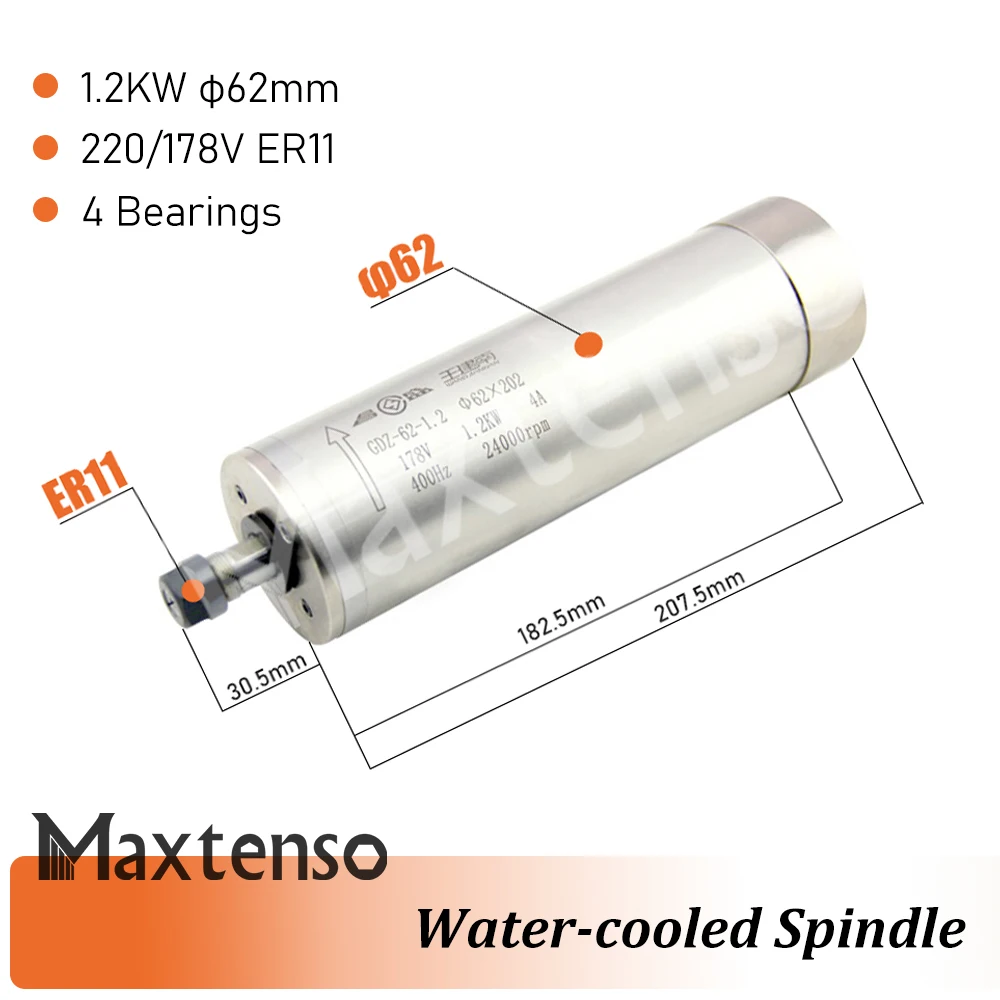 MAXTENSO 1,2 KW Wasser gekühlt Spindel motor Fräsen Spindel 24000RPM 36000RPM 60000RPM für Geistige Schneiden Gravur GDZ62 -1,2