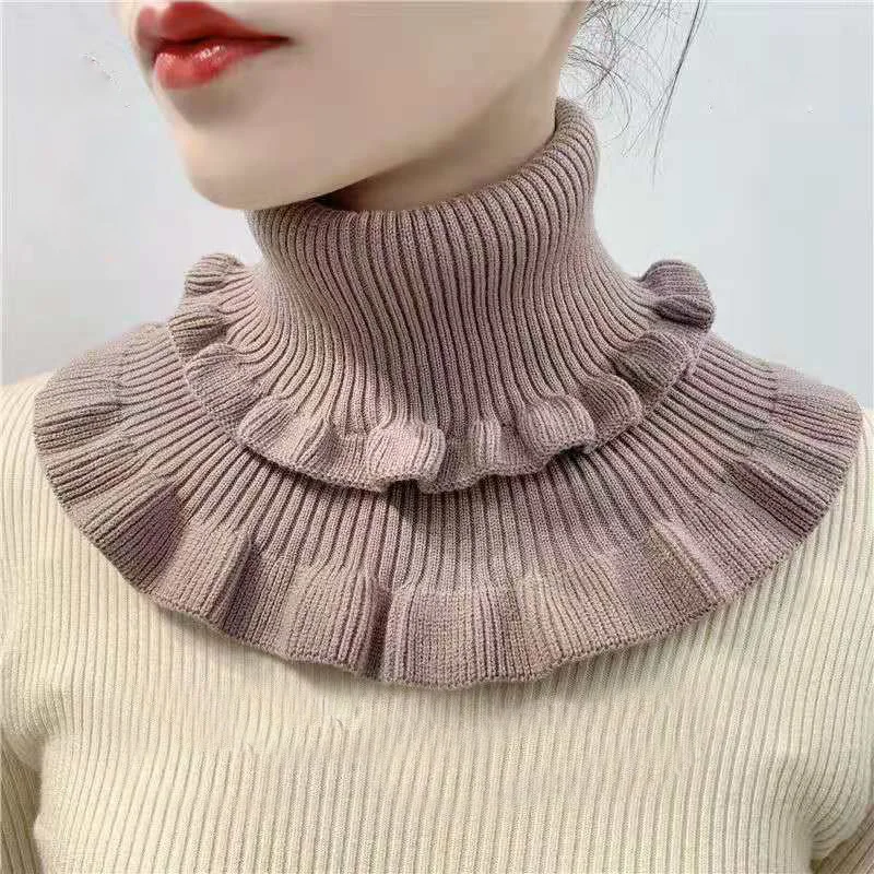 21 Colors Thicker Ruffle High-stretch Knit Fake Collar Versatile Comfortable Winter Women Neck Guard Bib Scarf