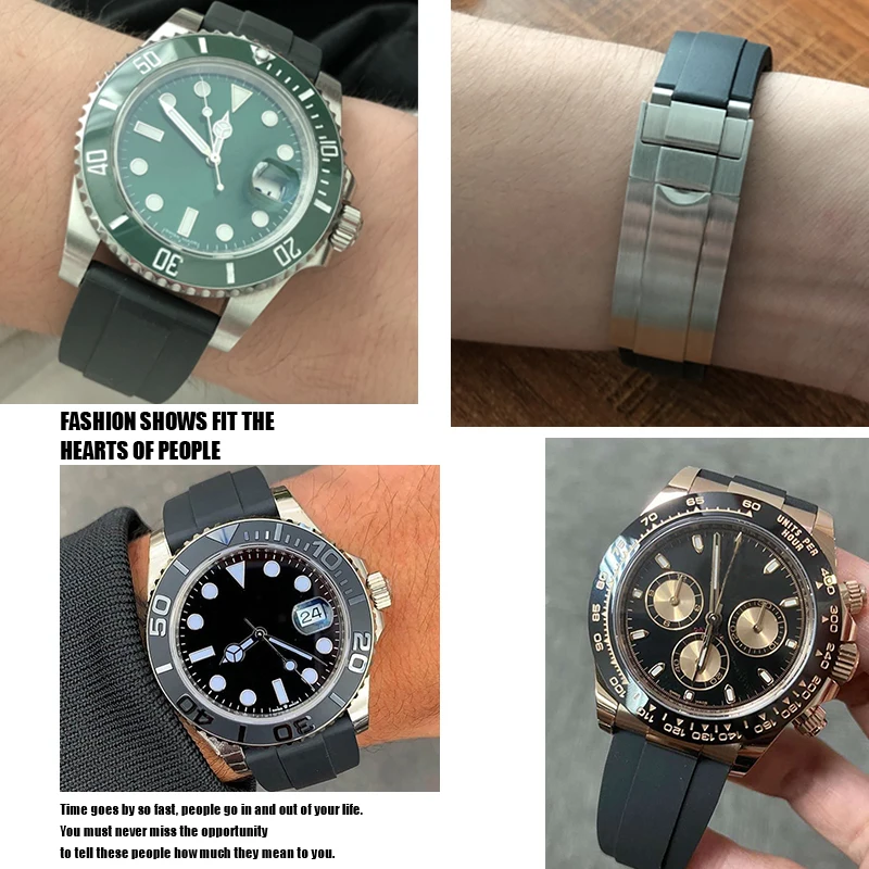 Correa de reloj de goma para Rolex Submariner GMT Daytona Oyster Yacht Master, hebilla de bloqueo deslizante, correa de silicona, 18mm, 20mm, 21mm,