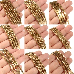 AAA+ Color Retention Natural Gold Plated Hematite Bead Cube Geometric Spacer Loose Beads For DIY Bracelet Necklace Accessories