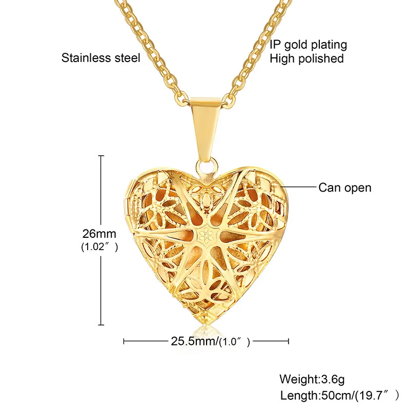 Vnox Hollow Heart Locket Pendants for Women Men, Photo Frame Necklaces,Stainless Steel Trendy Love Collar Gift