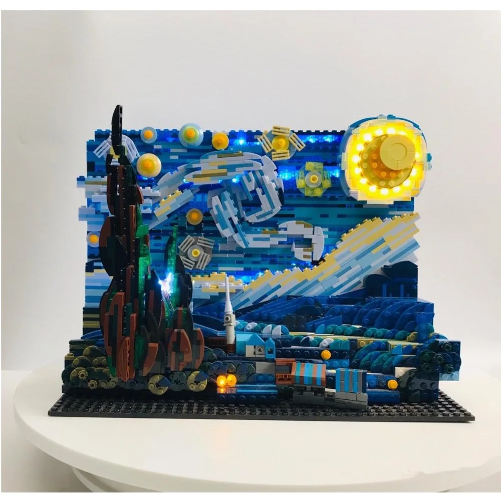 Mini Blocks Beautiful Painting Van Gogh The Starry Night  The Great Wave Building Toy for Kids Gift Girl Present Christmas