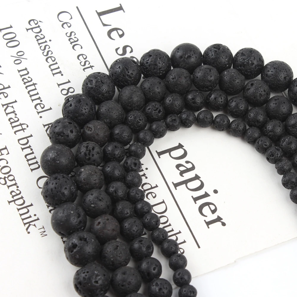 Natural Volcanic Rock Black Lava Stone Beads Round Loose Spacer Beads For Jewelry Making DIY Bracelet 15\