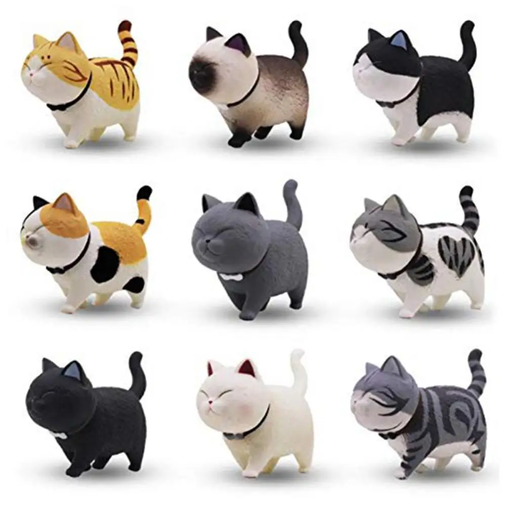 

9PCS Cartoon Cute Pet Tie Cat Shorthair Cat Maine Coon PVC Anime Mini Figures Landscape Decoration Toys Doll for Baby Gift