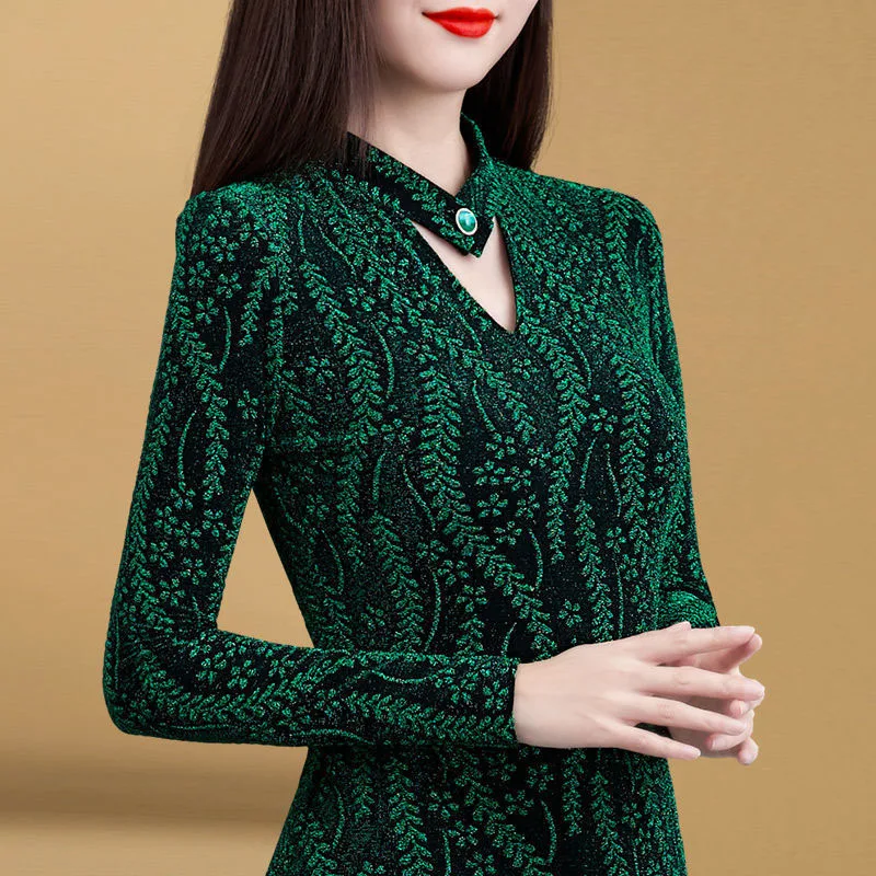 Women's Spring Autumn Style Blouse Shirt Women's Mesh Slim Button Long Sleeve Korean Elegant Tops SP1190