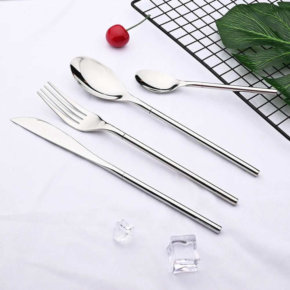 Tableware Set Silver Dinnerware Cutlery Set High Quality Mirror 304 Stainless Steel Knife Fork Coffee Spoon Flatware Silverware