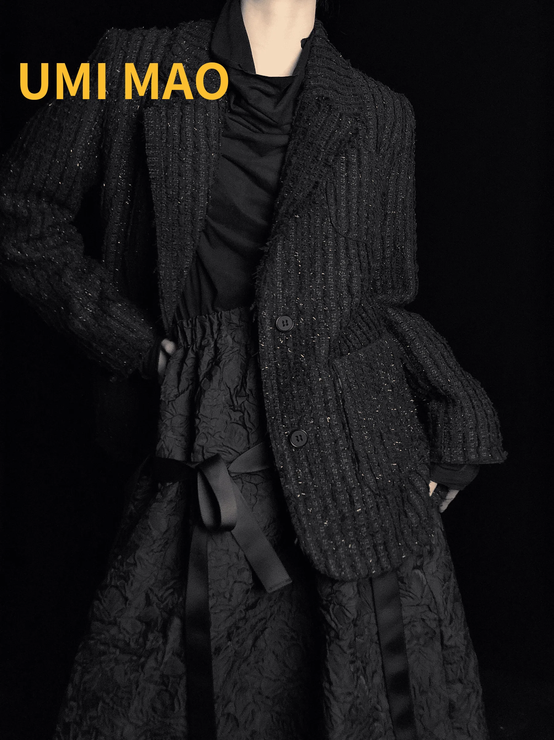 UMI MAO Dark Yamamoto Small Fragrant Coarse Woolen Loose Straight Casual Women\'s Autumn Winter Coat Black Blazers Jacket Women