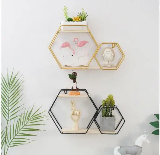 

1PC Nordic Iron Storage Rack Shelf Wall Hanging Ornaments Geometric Figure Home Wall Decoration Sundries Key Flower Pot QA 148