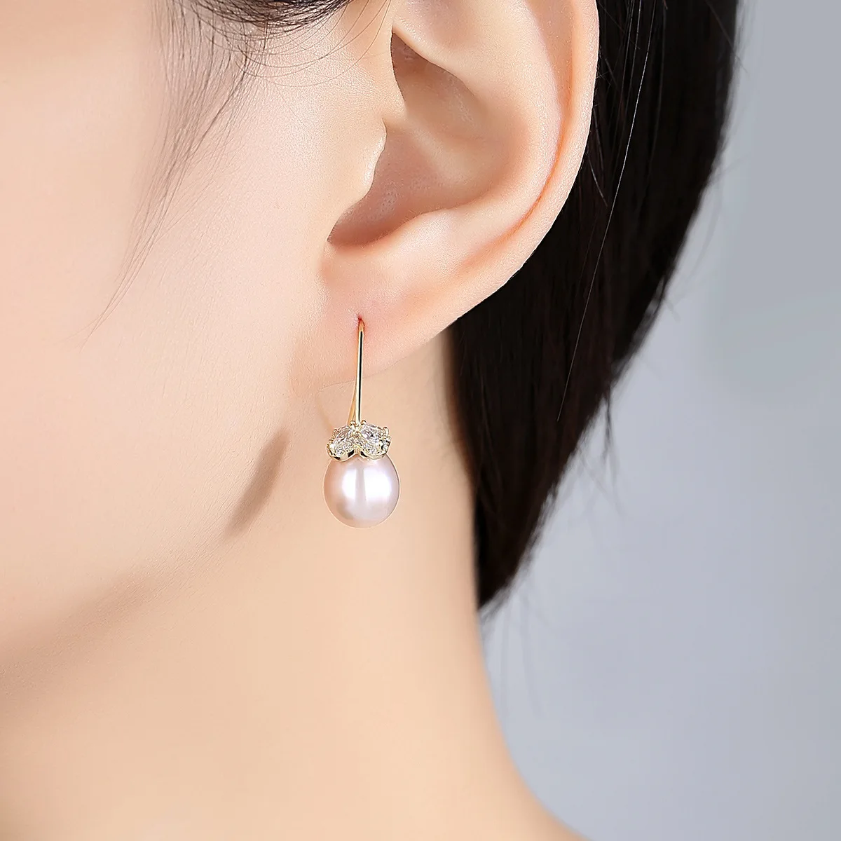 PAG & MAG Earrings S925 pure silver natural fresh water pearl earrings with 3A zircon 18K Gold