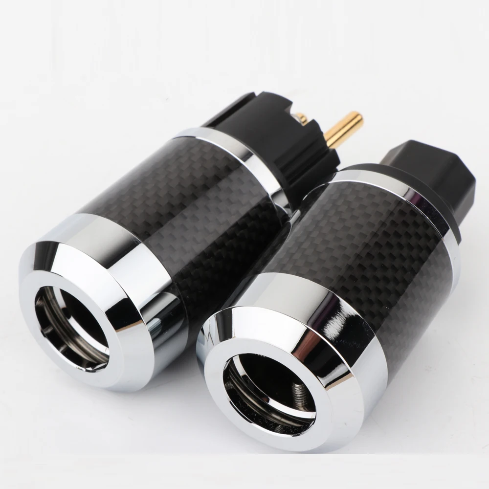 Paar EU-Schuko-Stecker Schwarz Kohlefaser 2-polig EU EUR Schuko-Netzstecker Gold/Rhodium-beschichtet DIY Netzadapter – Detail 11