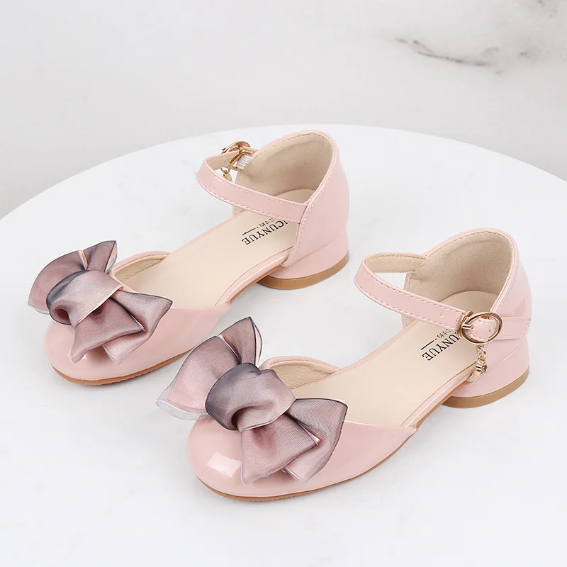 2020 Fashion Bowtie Summer Leather Childrens Rhinestone Shoes Soft Bottom Sandals Girls Beach Shoes 3 4 5 6 7 8 9 10 11 12 Years