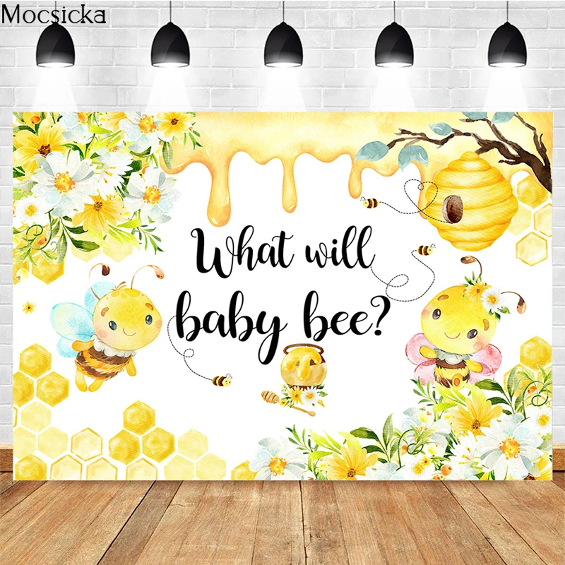 Mocsicka Spring Photography Background Bee Yellow Honey Decoration Props Child Portrait Baby Shower Photo Backdrop Studio Banner