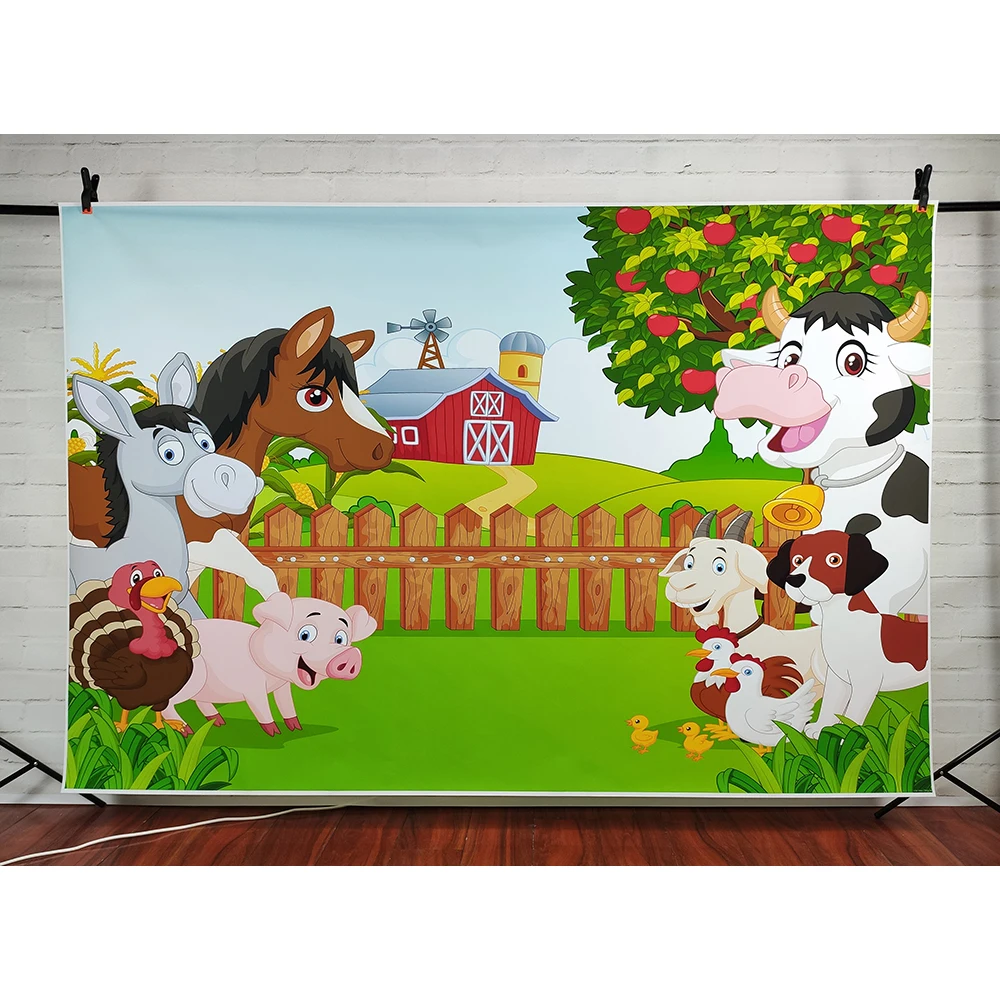 الكرتون الحيوان مزرعة العشب حفلة عيد ميلاد التصوير خلفية ديكور استحمام الطفل كيد كابينة تصوير استوديو الدعامة فوتوكلوس خلفية